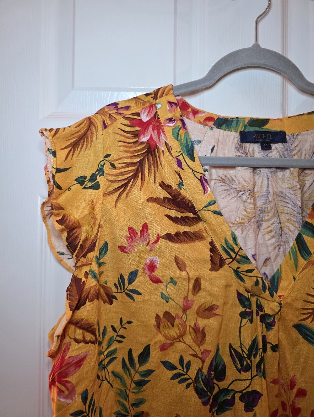 Rachel Roy Top Womens 2X Yellow Floral Shirt Linen Blend Cottagecore - Picture 3 of 7